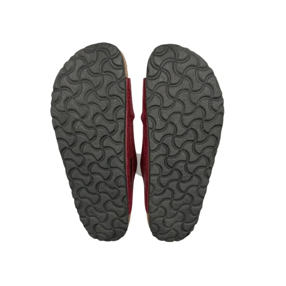 Birkenstock Arizona Birko-Flor Maroon Snake Pattern 2 Straps Slide Sandals 36